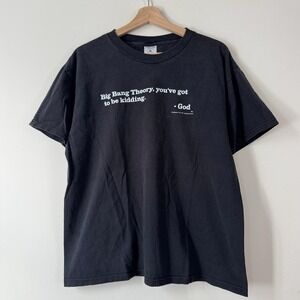 Vintage 90s God Jesus Big Band Theory Science Religion Black Tee Shirt - Large